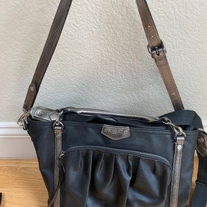 MZ Wallace Nikki Bag, Steel Grey w/ metallic trim
